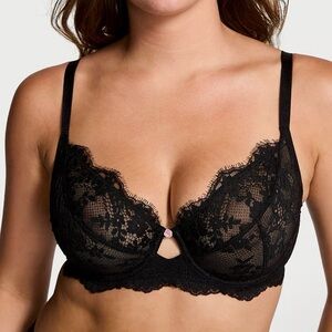 Black Lace Underwire Victoria's Secret Unlined  Demi Full-Cup Bra a 36D